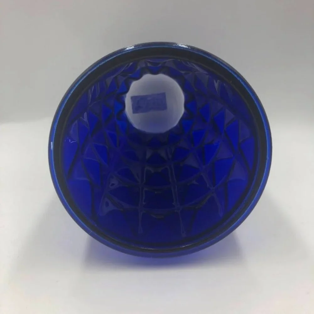 Vintage Cobalt Blue Glass Flower Vase Indoor Tabletop Décor Diamond Pattern